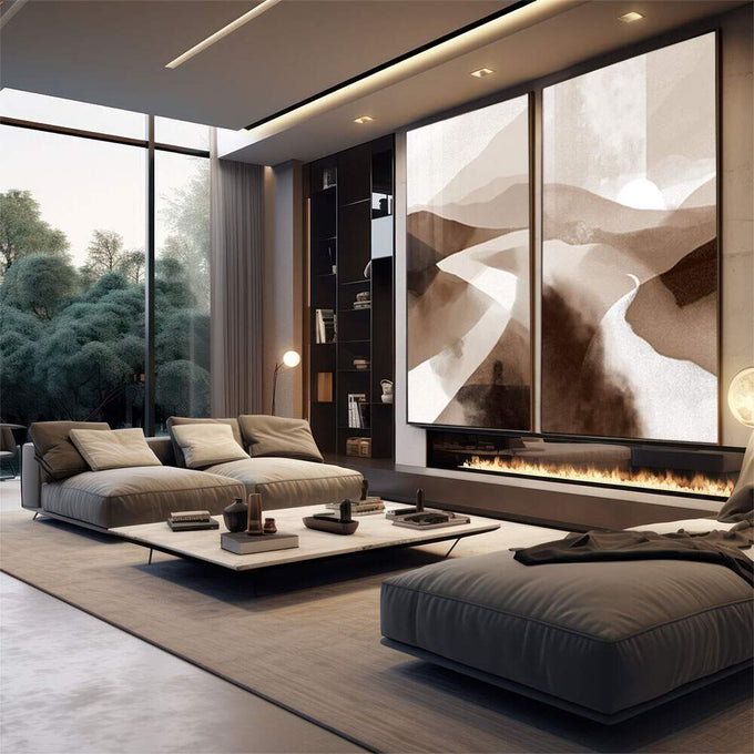Quadro Decorativo Abstrato Serenity | quadros decorativos para sala | Paisagem desértica com dunas sinuosas em tons bege e branco em díptico. | em Quadros para Sala | Porao dos Quadros