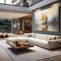 Quadro Decorativo Árvore Laranja Urban Art | quadros decorativos para sala | Árvore dourada entre prédios cinzentos refletida em água calma urbana. | em Quadros para Sala | Porao dos Quadros