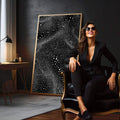 Quadro Decorativo Abstrato Estelar | quadros decorativos para sala | Padrão abstrato com pontos e círculos preto e branco em composição fluida e geométrica | em Quadros para Sala | Porao dos Quadros