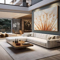 Quadro Decorativo Serenidade Floral Sofisticada | quadros decorativos para sala | Dente-de-leão em tons bege e laranja com estrutura filiforme em close botânico delicado | em Quadros para Sala | Porao dos Quadros
