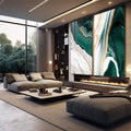 Quadro Decorativo Luxo em Mármore: Esmeralda e Dourado | quadros decorativos para sala | Paisagem aérea com águas verdes esmeralda, areia clara e detalhes dourados em duas composições | em Quadros para Sala | Porao dos Quadros