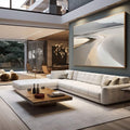 Quadro Decorativo Serenidade de Areia | quadros decorativos para sala | Paisagem abstrata com formas fluidas em tons de bege, cinza e branco com perspectiva serena. | em Quadros para Sala | Porao dos Quadros