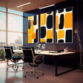 Quadro Abstrato Tríptico Moderno em Amarelo e Preto | quadros decorativos para sala | Três painéis com formas geométricas em amarelo vibrante e preto em composição abstrata moderna | em Quadros para Sala | Porao dos Quadros