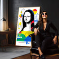 Quadro Decorativo - Mona Lisa Geométrica | quadros decorativos para sala | Mona Lisa em pop art com formas geométricas coloridas em amarelo, azul e vermelho | em Quadros para Sala | Porao dos Quadros