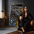 Quadro Decorativo Misteriosa Elegância Abstracta | quadros decorativos para sala | Abstrato com partículas douradas em movimento contra fundo azul escuro profundo. | em Quadros para Sala | Porao dos Quadros