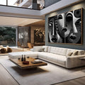 Quadro Decorativo Rostos Estilizados em Preto e Branco | quadros decorativos para sala | Rostos abstratos em preto e branco com textura pontilhista em composição múltipla | em Quadros para Sala | Porao dos Quadros