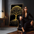 Quadro Decorativo Árvore Dourada | quadros decorativos para sala | Árvore dourada radiante com raízes profundas em fundo preto absoluto. | em Quadros para Sala | Porao dos Quadros
