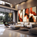 Quadro Decorativo Tríptico Orgânico | quadros decorativos para sala | Triptíco com formas abstratas ondulantes em laranja, preto e branco, criando movimento visual dinâmico | em Quadros para Sala | Porao dos Quadros