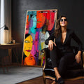 Quadro Decorativo Rostos em Cores | quadros decorativos para sala | Múltiplos rostos abstratos em cores vibrantes, vermelho, laranja, azul e magenta em sobreposição | em Quadros para Sala | Porao dos Quadros