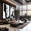 Quadro Decorativo Dualidade em Preto e Branco | quadros decorativos para sala | Dois retratos abstratos em preto e branco com pinceladas expressivas dissolvendo os rostos. | em Quadros para Sala | Porao dos Quadros