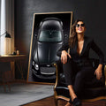 Quadro Decorativo Carro Luxo - Elegância em Preto | quadros decorativos para sala | Bentley preto em vista superior com detalhe dos cromados e luz dramática. | em Quadros para Sala | Porao dos Quadros