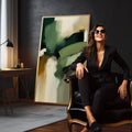 Quadro Decorativo Serene Verde Abstrato | quadros decorativos para sala | Pintura abstrata em verde, dourado e bege com gestos dinâmicos e composição fluida | em Quadros para Sala | Porao dos Quadros