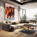Quadro Decorativo Cavalos em Liberdade | quadros decorativos | Cavalos marrom-avermelhados galopando na praia contra pôr do sol dramatico | em Quadros para Escritorio | Porao dos Quadros