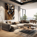 Quadro Decorativo Olhar de Tigre | quadros decorativos | Tigre com olho âmbar intenso em realismo expressivo com listras laranja, branco e marrom. | em Quadros para Escritorio | Porao dos Quadros
