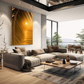 Quadro Decorativo Pôr do Sol Tropical | quadros decorativos | Pôr do sol dourado com silhueta de folhas de palma em tons quentes e contraste profundo. | em Quadros para Escritorio | Porao dos Quadros