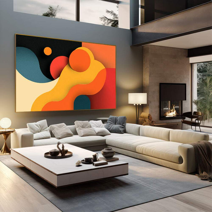 Quadro Decorativo Abstração de Pura Energia | quadros decorativos | Composição abstrata com formas fluidas em laranja, amarelo, vermelho e azul | em Quadros para Escritorio | Porao dos Quadros