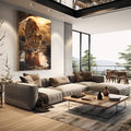 Quadro Decorativo Leão Jovem em Majestade | quadros decorativos | Leoa bebendo água ao entardecer dourado com savana ao fundo em composição realista. | em Quadros para Escritorio | Porao dos Quadros