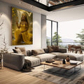 Quadro Decorativo Orixá Oxum: Serenidade e Luz | quadros decorativos | Rainha majestosa em ouro e amarelo com coroa, espelho e pombas brancas em ambiente sagrado dourado. | em Quadros para Escritorio | Porao dos Quadros