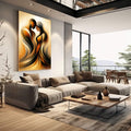 Quadro Decorativo Conexão Abstrata em Cores | quadros decorativos | Figuras abstratas em tons dourados e pretos com camadas fluidas e movimento visual | em Quadros para Escritorio | Porao dos Quadros