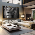 Quadro Decorativo - Leão em Preto e Branco | quadros decorativos | Leão majestoso em preto e branco com olhos dourados vibrantes em composição realista e sofisticada | em Quadros para Escritorio | Porao dos Quadros