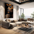 Quadro Decorativo Mulher da Natureza | quadros decorativos | Rosto feminino em dourado e preto com padrões delicados em fundo escuro | em Quadros para Escritorio | Porao dos Quadros