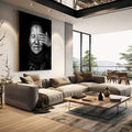 Quadro Decorativo Sabedoria em Preto e Branco | quadros decorativos | Retrato em preto e branco com mão cobrindo olhos e gesto expressivo de contemplação | em Quadros para Escritorio | Porao dos Quadros