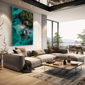 Quadro Decorativo Isle of Serenity | quadros decorativos | Vista aérea de praia tropical com pier de madeira, água turquesa cristalina e vegetação verde. | em Quadros para Quarto | Porao dos Quadros