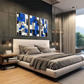 Quadro Decorativo Geométrico Abstrato - Três Painéis Modernos | quadros decorativos | Triptco com composição geométrica abstrata em azul, preto e branco com círculos e linhas | em Quadros para Escritorio | Porao dos Quadros
