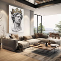 Quadro Decorativo Busto Clássico com Coroa Dourada | quadros decorativos | Busto clássico em preto e branco com coroa dourada e traços geométricos precisos em composição vertical. | em Quadros para Escritorio | Porao dos Quadros