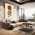 Quadro Decorativo Serenidade Botânica Minimalista | quadros decorativos | Flor abstrata em tons de laranja e bege com folhas escuras em caule minimalista | em Quadros para Escritorio | Porao dos Quadros