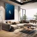 Quadro Decorativo Barco à Vela Serene | quadros decorativos | Veleiro branco em águas azuis profundas capturado de perspectiva aérea | em Quadros para Escritorio | Porao dos Quadros