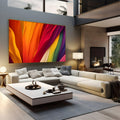 Faixas abstratas fluidas em laranja, vermelho, rosa, verde e roxo como tecido ondulado, quadro decorativo
