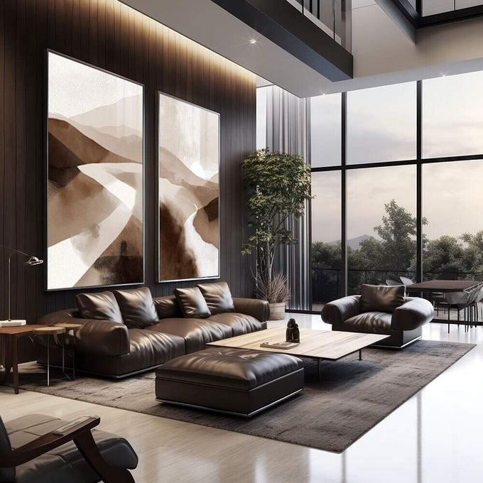 Quadro Decorativo Abstrato Serenity | quadros decorativos | Paisagem desértica com dunas sinuosas em tons bege e branco em díptico. | em Quadros para Escritorio | Porao dos Quadros