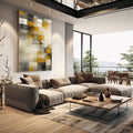 Quadro Decorativo Abstrato Moderno | quadros decorativos | Composição abstrata com blocos de amarelo, cinza e branco em movimento visual equilibrado | em Quadros para Escritorio | Porao dos Quadros