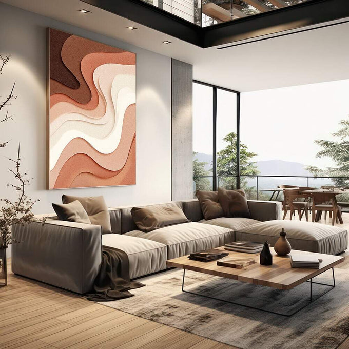 Quadro Decorativo Ondas de Terra | quadros decorativos | Formas ondulantes abstratas em camadas de laranja, bege e creme com composição fluida. | em Quadros para Escritorio | Porao dos Quadros