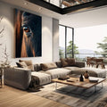 Quadro Decorativo Olhos da Natureza | quadros decorativos | Lobo selvagem com olhar intenso em tons quentes e azuis profundos com luz dramática | em Quadros para Escritorio | Porao dos Quadros
