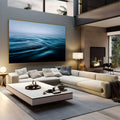 Superfície do mar calmo com ondulações suaves e horizonte em névoa azul, quadro decorativo