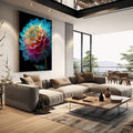 Quadro Decorativo Dália Colorida | quadros decorativos | Dália colorida com efeito neon luminoso em tons azul, rosa, amarelo e turquesa com fundo preto | em Quadros para Escritorio | Porao dos Quadros