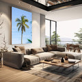 Quadro Decorativo Palma Serena | quadros decorativos | Palmeira tropical esbelta contra céu azul claro em composição fotográfica luminosa e refinada | em Quadros para Escritorio | Porao dos Quadros