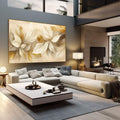 Quadro Decorativo Folhas Elegantes | quadros decorativos | Flores bege e dourado em aquarela delicada com luz etérea e composição elegante. | em Quadros para Escritorio | Porao dos Quadros
