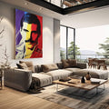 Quadro Decorativo - Retrato Musical Pop Arte | quadros decorativos | Retrato fragmentado em cores vibrantes com pop art vermelho, amarelo, roxo e branco em composição geométrica. | em Quadros para Escritorio | Porao dos Quadros