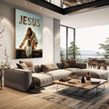 Quadro Decorativo Espiritualidade e Acolhimento | quadros decorativos | Figura espiritual estendendo mão para criança em cenário árido com céu nublado, tons terrosos | em Quadros para Escritorio | Porao dos Quadros