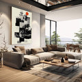 Quadro Decorativo Minimalista Moderno | quadros decorativos | Colagem urbana com busto clássico, edifícios e círculo vermelho vibrante em tons preto e branco. | em Quadros para Escritorio | Porao dos Quadros