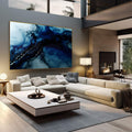 Quadro Decorativo A Magia do Cosmos Azul | quadros decorativos | Abstração azul profundo com texturas dinâmicas e detalhes brancos em composição vertical. | em Quadros para Escritorio | Porao dos Quadros