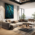 Quadro Decorativo Folhas Azuis e Verdes | quadros decorativos | Folha turquesa translúcida com gotas de orvalho brilhante e iluminação focal | em Quadros para Escritorio | Porao dos Quadros
