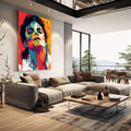 Quadro Decorativo Serenidade em Cores Vibrantes | quadros decorativos | Retrato em pop art com cores vibrantes vermelho, laranja, azul e amarelo em composição expressiva vertical. | em Quadros para Escritorio | Porao dos Quadros