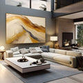 Abstrato fluido marmorizado em bege, âmbar e cinza com veios e manchas douradas, quadro decorativo