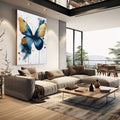 Quadro Decorativo Borboleta Azul e Dourada | quadros decorativos | Borboleta azul e dourado com efeito aquarela e respingos em fundo branco. | em Quadros para Escritorio | Porao dos Quadros