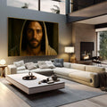 Quadro Decorativo Reflexão com Toque Serene | quadros decorativos | Homem com túnica amarela e barba sobre fundo verde em estilo realista contemplativo | em Quadros para Escritorio | Porao dos Quadros