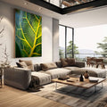 Quadro Decorativo Folha Verde Inspiração | quadros decorativos | Folha verde e amarela com nervuras iluminadas em detalhe macro fotográfico. | em Quadros para Escritorio | Porao dos Quadros
